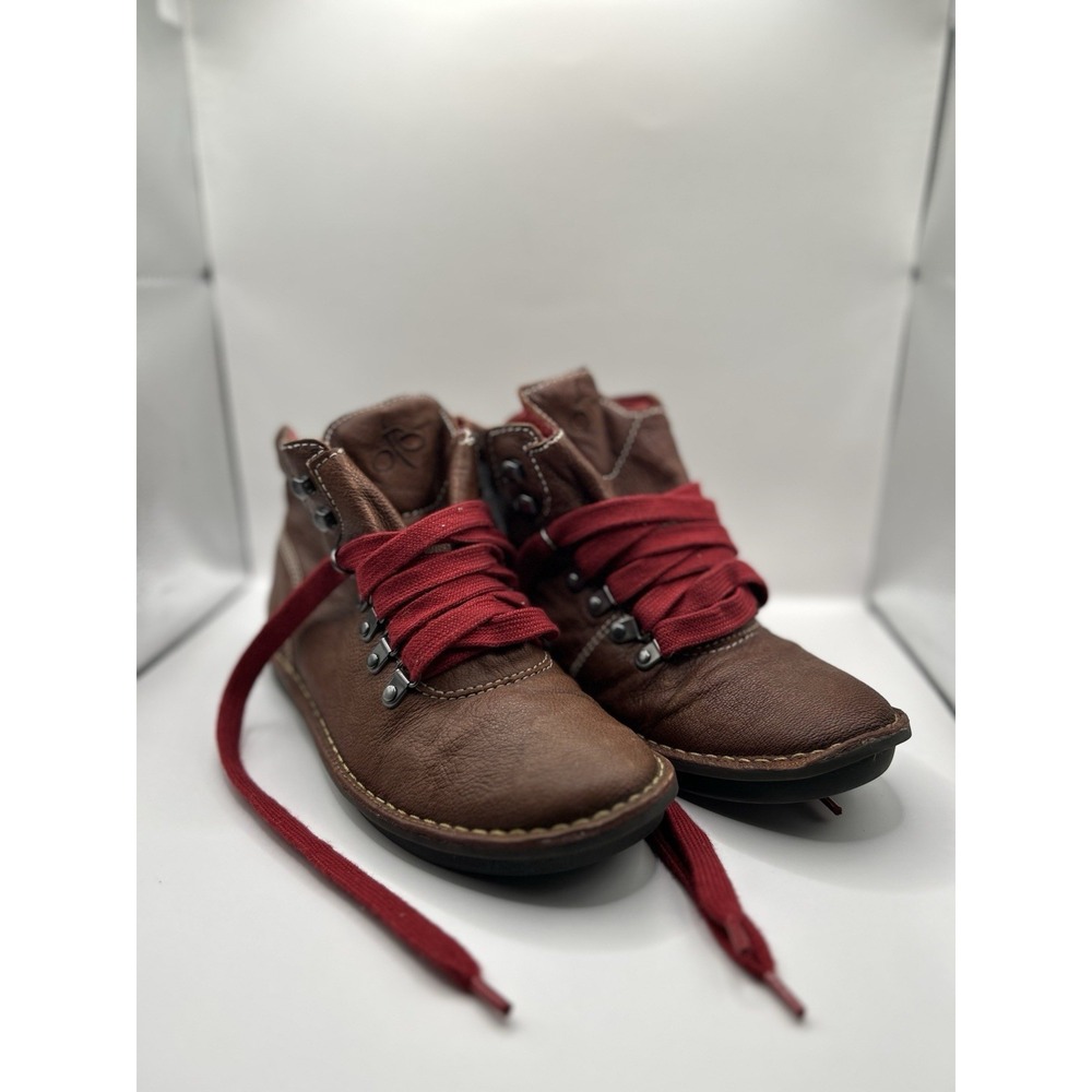 OTBT Sausalito Brown Leather Ankle Boots Women's 6.5M Red Laces Dandelion Insole